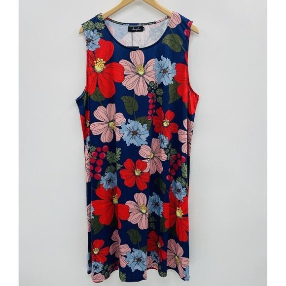 AMZ Plus Womens Size 4XL Sleeveless Floral Print Casual Summer Dress in Blue - Picture 1 of 8